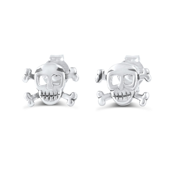 Sterling Silver Mini Skull & Crossbones Stud Earrings - 4mm