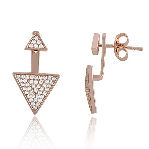 Rose Gold Tone Sterling Silver Cz Triangle Earring Jacket Stud Earrings