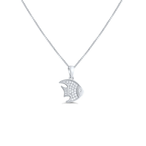 Sterling Silver Cz Angelfish Necklace 18"