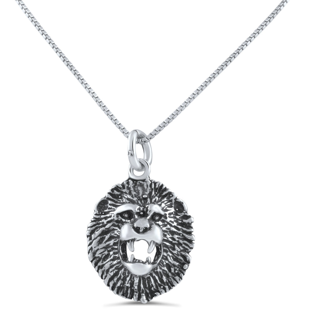 Sterling Silver Lion's Head Necklace (18" chain included)