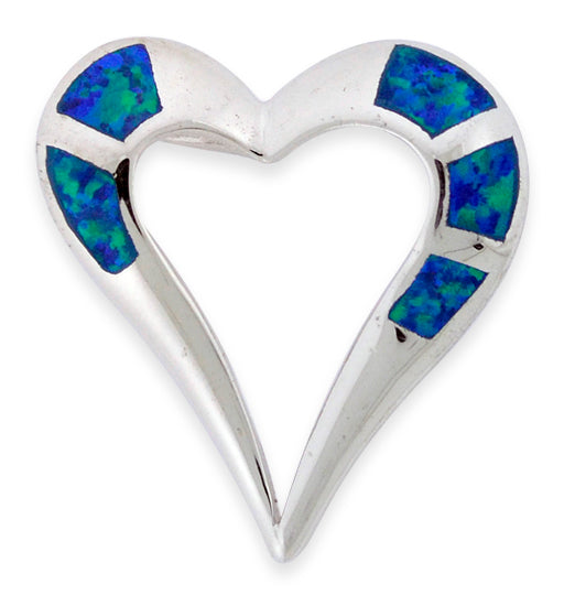 Sterling Silver Blue Created Opal Open Heart Necklace - 21mm