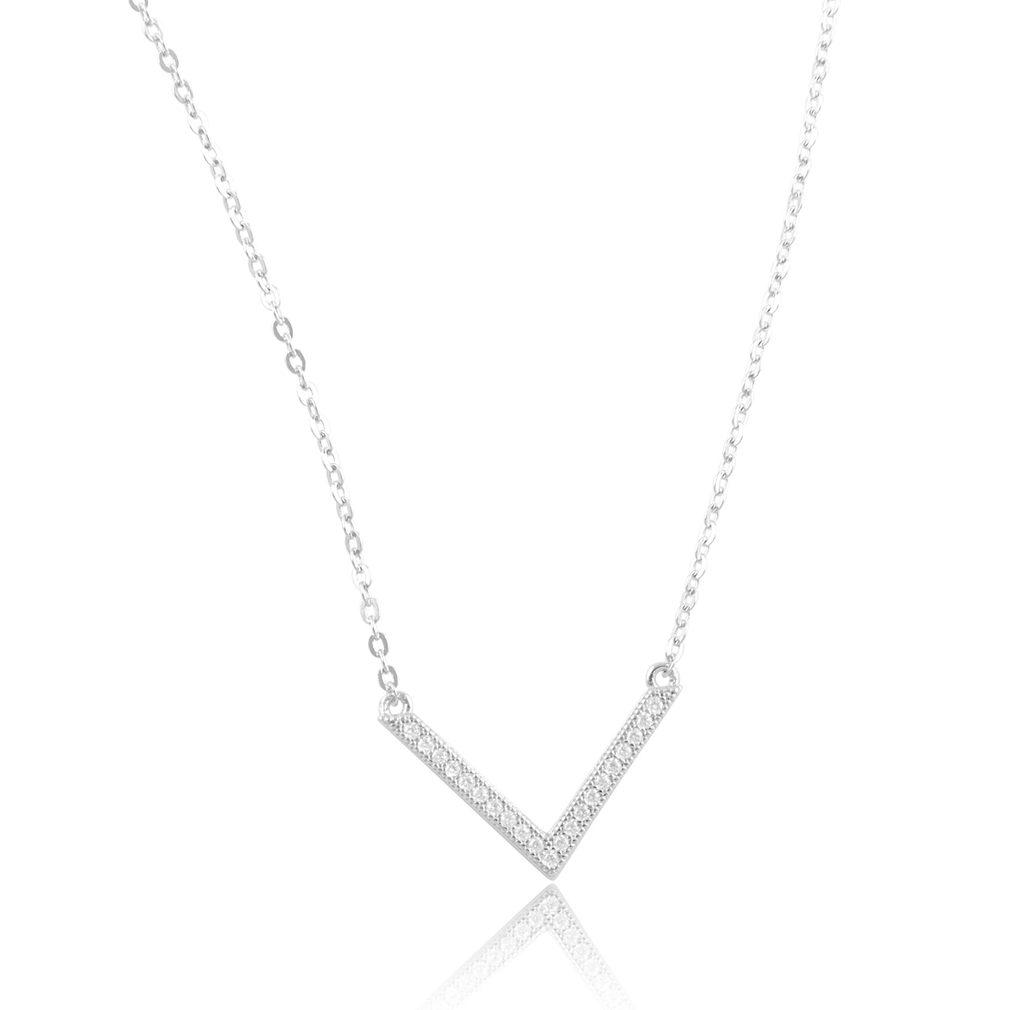 Sterling Silver Cz Chevron V Necklace