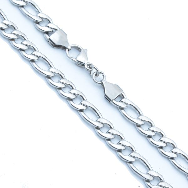 Stainless Steel Unisex Chunky Italian Figaro Chain Necklace - 7.5mm Thickness (Available in 16-30 inch Lengths )