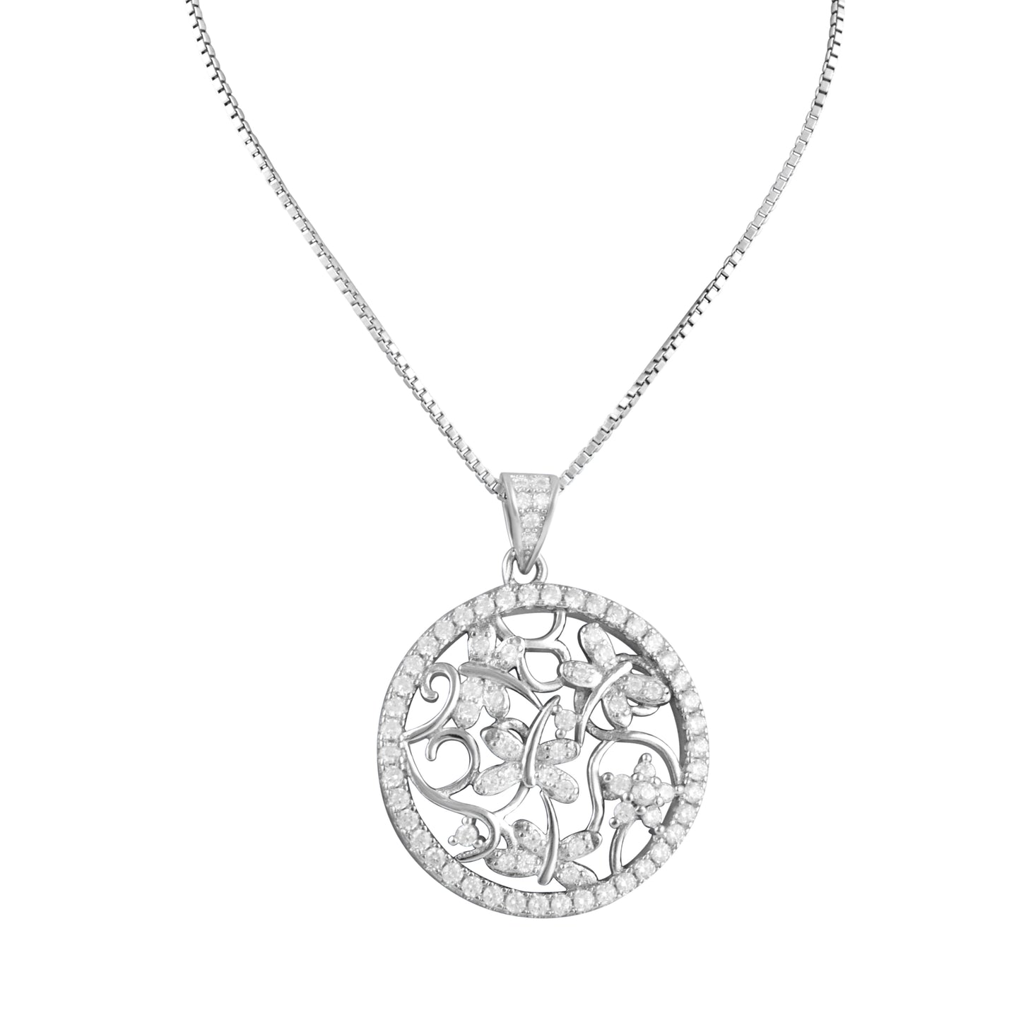 Sterling Silver Cz Filigree DragonFly Necklace 18"