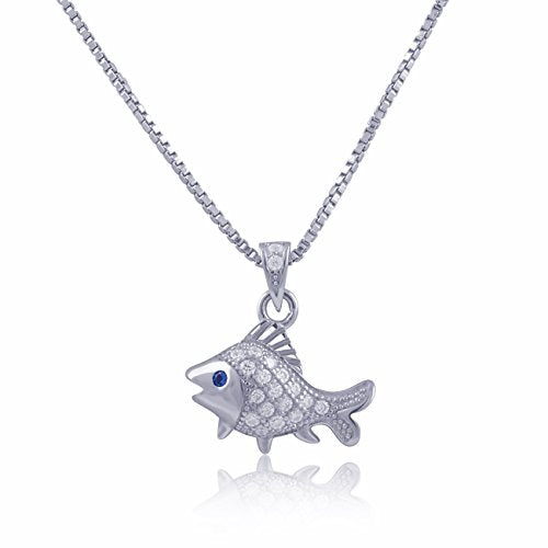 Sterling Silver Cz Fish Necklace