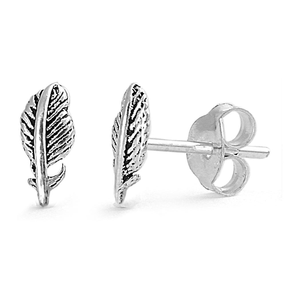 Feather Stud Earrings Sterling Silver - 8mm