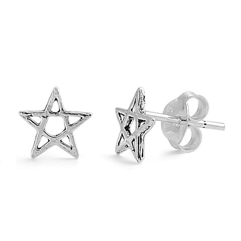 Pentagram Star Stud Earrings Sterling Silver - 7mm