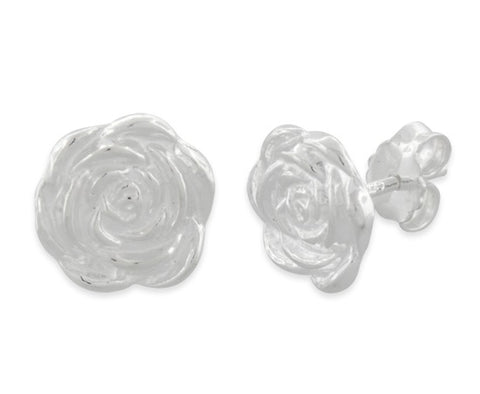 Rose Flower Stud Earrings Sterling Silver - 10mm