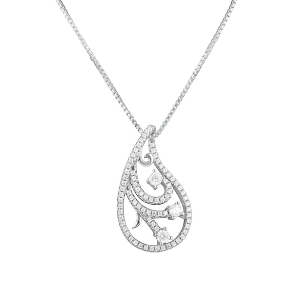 Sterling Silver Cz Filigree Slider Necklace 18"