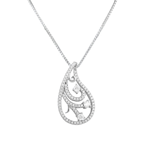 Sterling Silver Cz Filigree Slider Necklace 18"