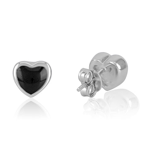 Sterling Silver Black Heart Stud Earrings