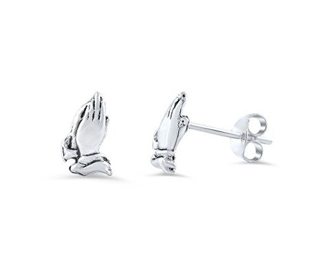 Sterling Silver Small Praying Hands Stud Earrings - 9mm