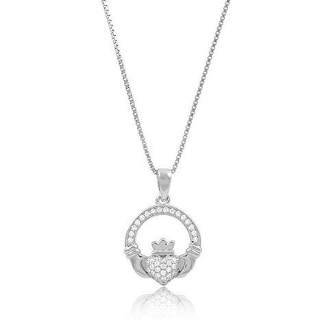 Sterling Silver Cz Celtic Claddagh Necklace
