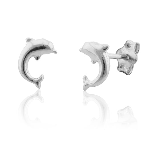 Sterling Silver Girls Dainty Jumping Dolphin Stud Earrings 8mm