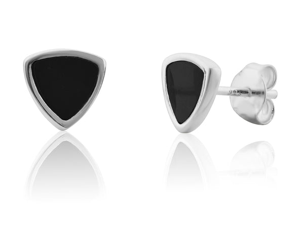 Sterling Silver Black Enamel Womens Dainty Triangle Stud Earrings 8mm