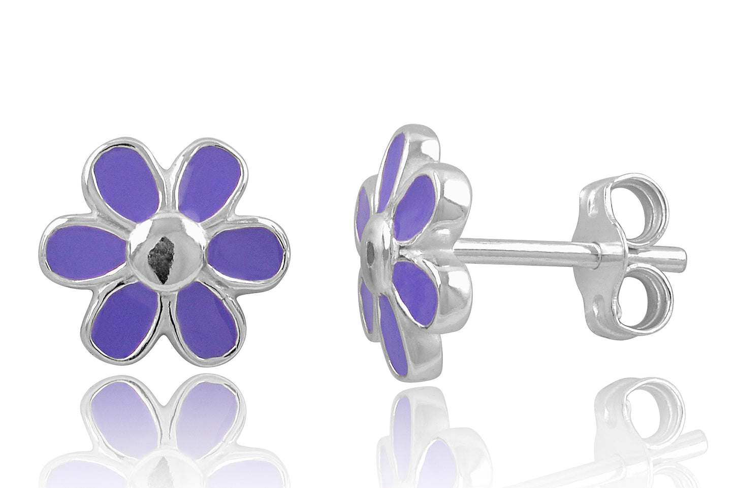 Sterling Silver Girls Dainty Purple Daisy Flower Stud Earrings - 8mm