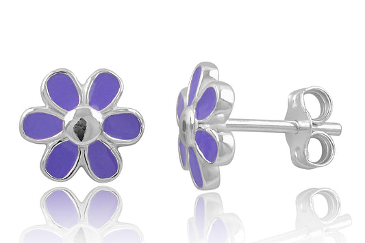 Sterling Silver Girls Dainty Purple Daisy Flower Stud Earrings - 8mm