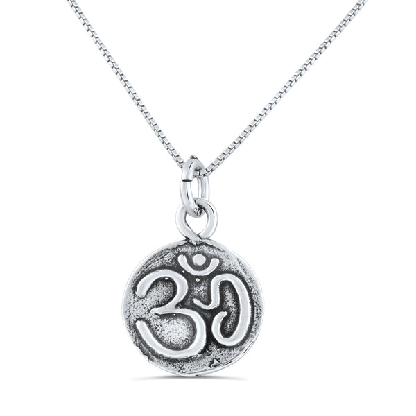 Sterling Silver Double Sided Lotus Flower & Om Symbol Necklace (18" chain included)