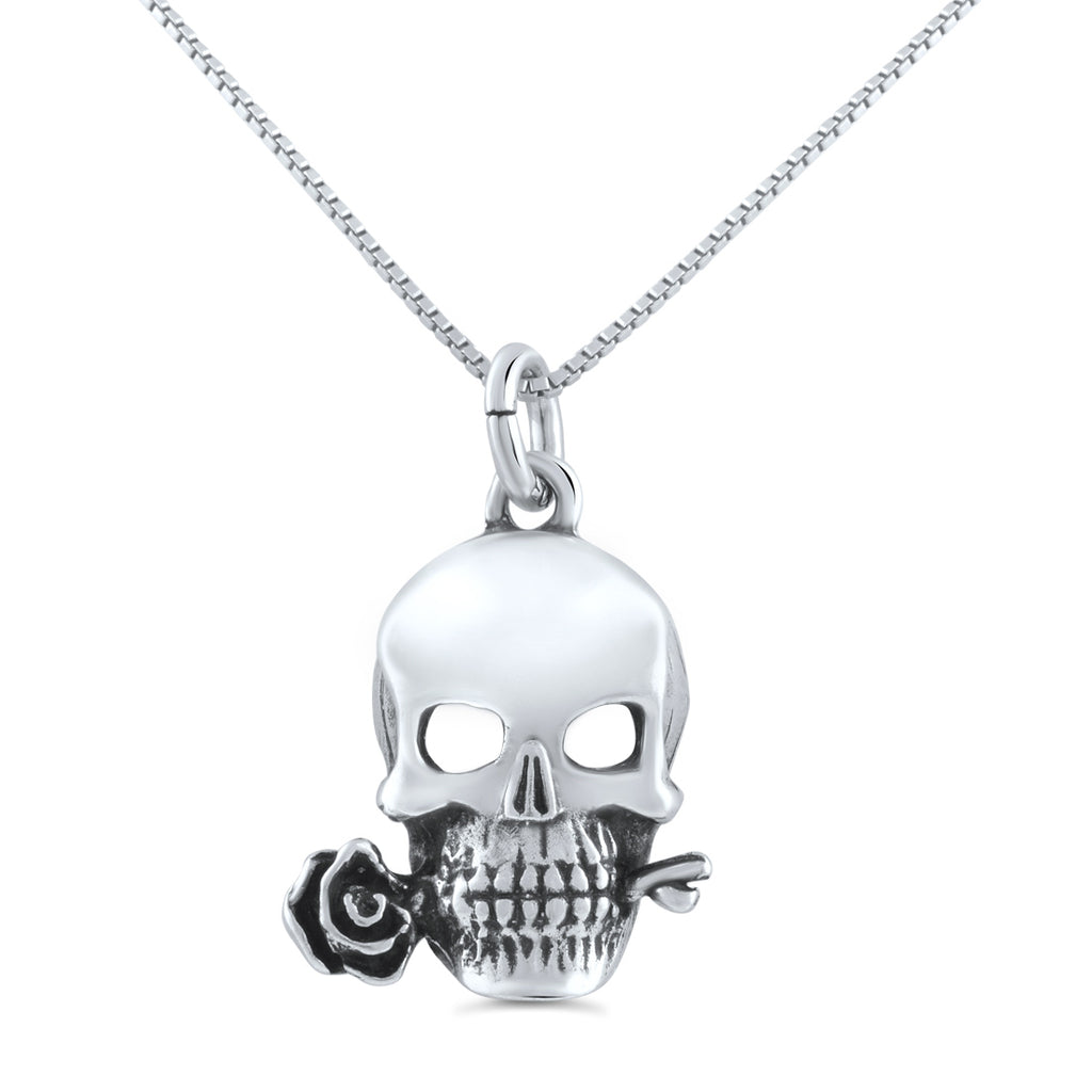 Sterling Silver Rose Skull Necklace (18" chain included)