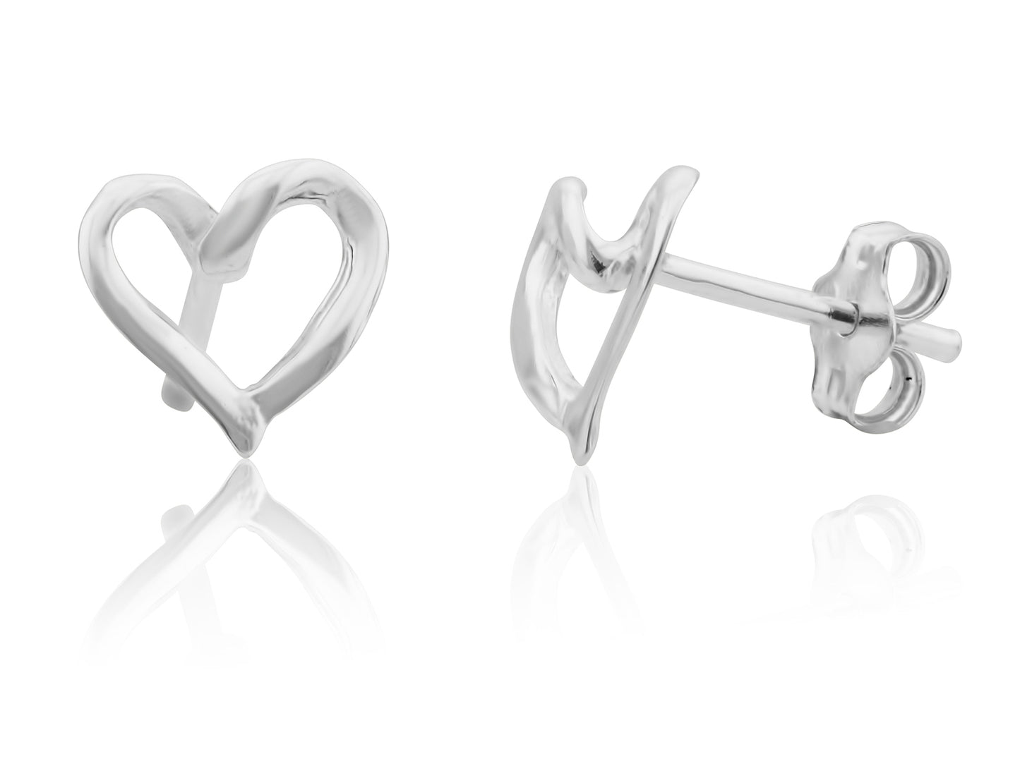 Sterling Silver Ladies Dainty Hollow Heart Stud Earrings 8mm