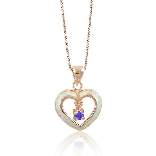 Rose Gold Over Sterling Silver Womens Dainty Created Pink Opal Heart Charm Necklace