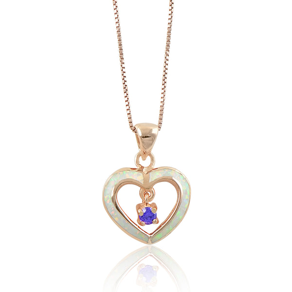 Rose Gold Over Sterling Silver Womens Dainty Created Pink Opal Heart Charm Necklace
