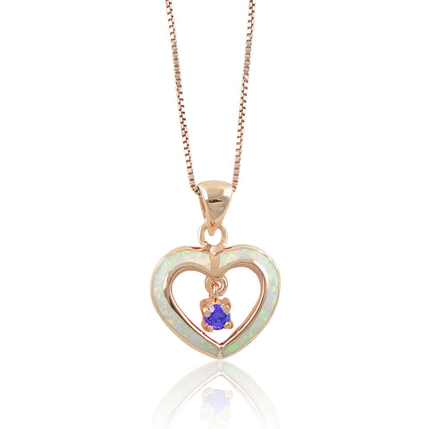 Rose Gold Over Sterling Silver Womens Dainty Created Pink Opal Heart Charm Necklace