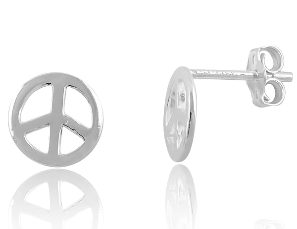 Sterling Silver Peace Sign stud Earrings- 9mm