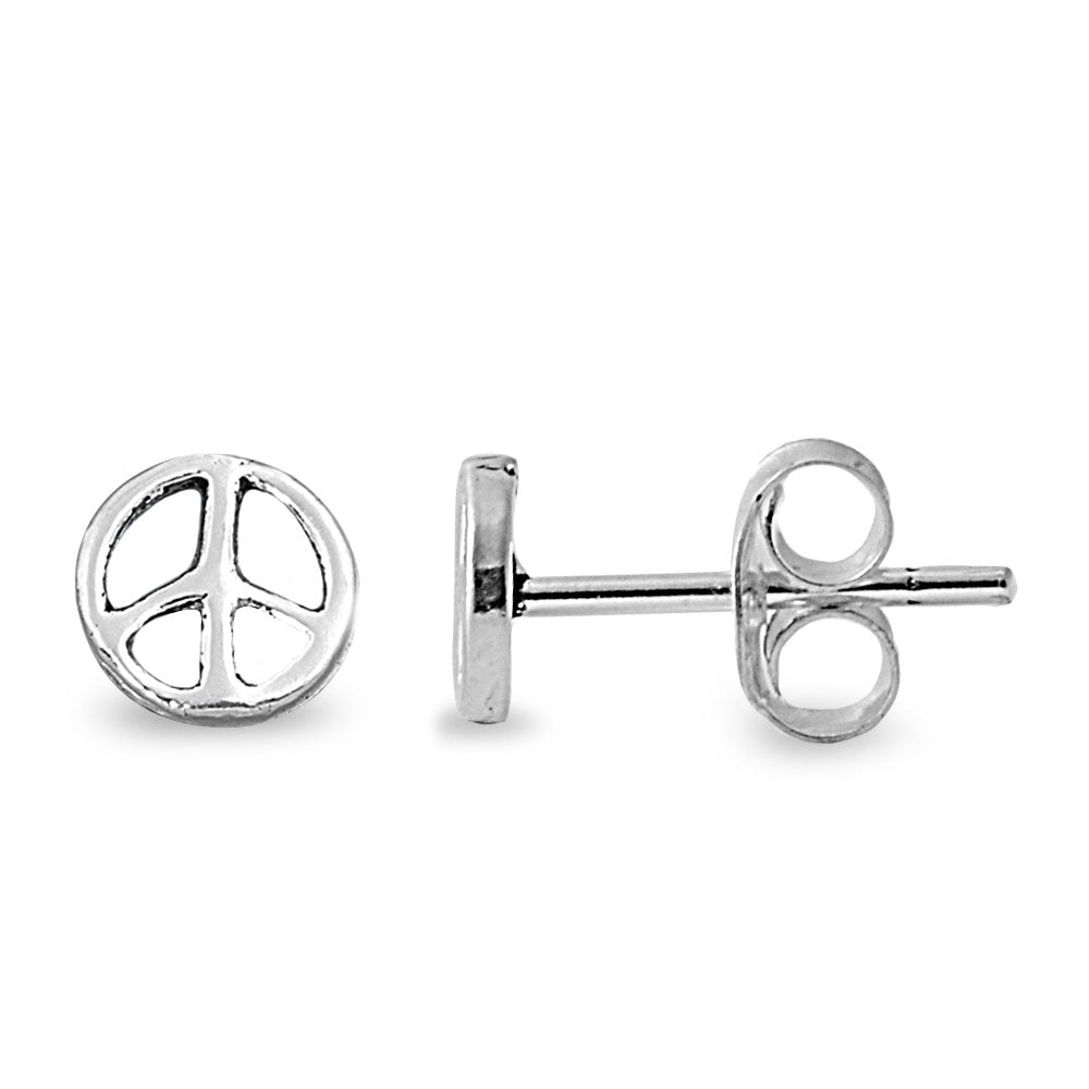 Peace Sign Stud Earrings Sterling Silver - 6mm