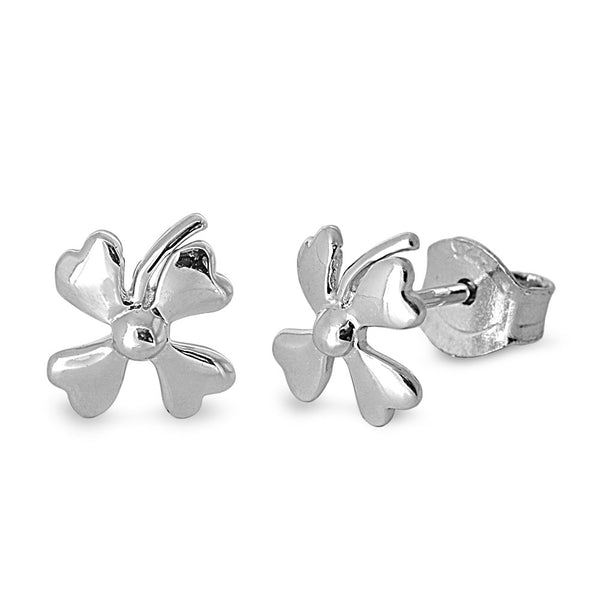 Sterling Silver Four Leaf Clover Stud Earrings - 8mm