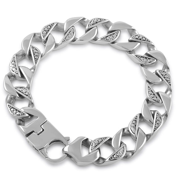 Stainless Steel Men's Thick Fancy Cuban Curb Bracelet - 7.75 Inches