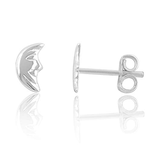 Sterling Silver Ladies Dainty Smiling Crescent Moon Stud Earrings