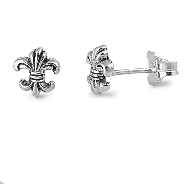 Sterling Silver Fleur De Lis Stud Earrings - 7mm