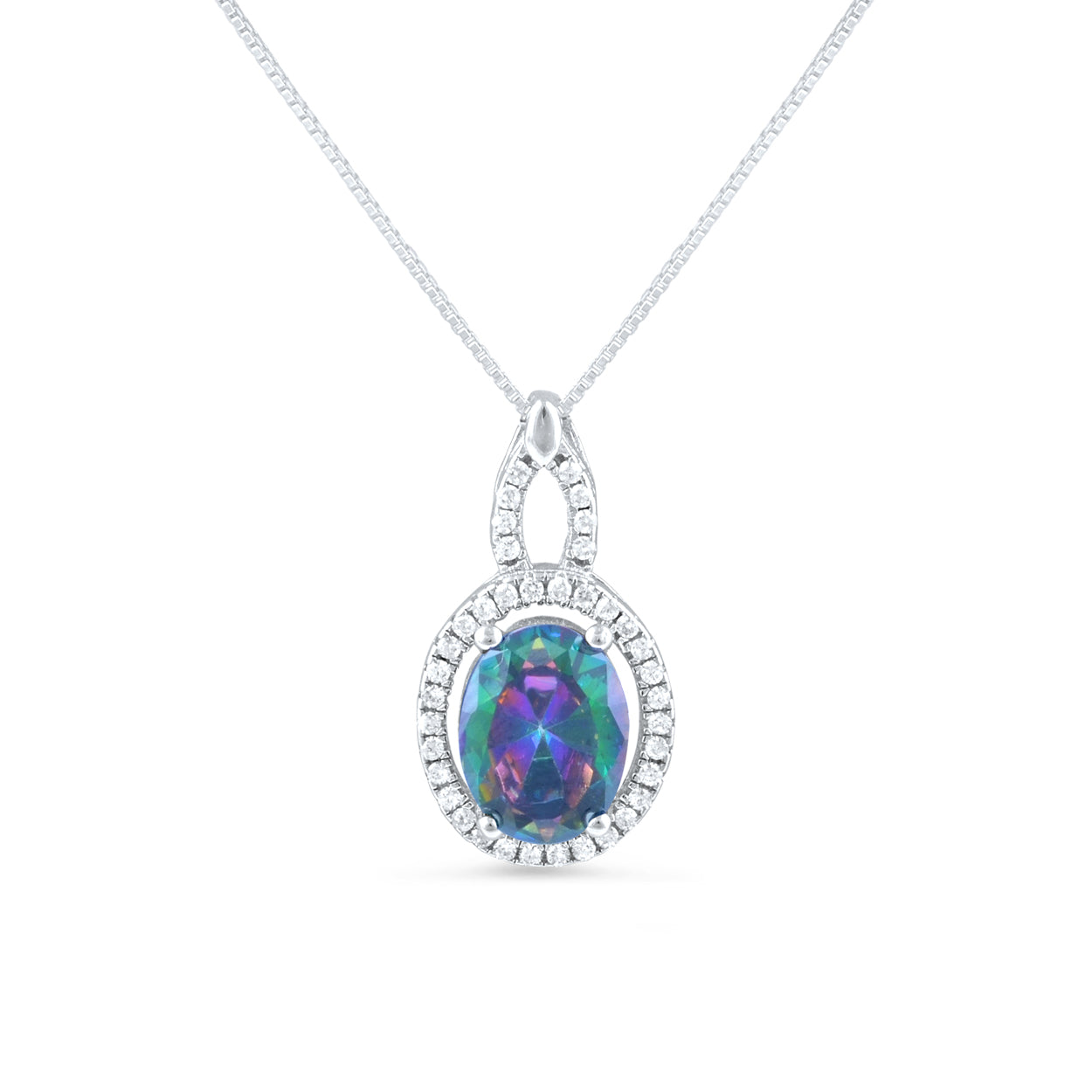 Sterling Silver Simulated Rainbow Topaz Oval Drop Necklace