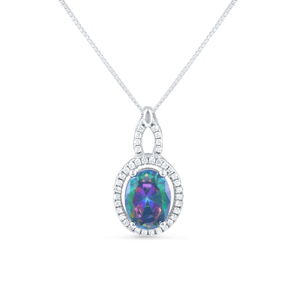 Sterling Silver Simulated Rainbow Topaz Oval Drop Necklace