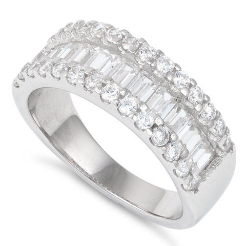 Sterling Silver Baguette Cut Simulated Diamond Ring - SilverCloseOut - 1